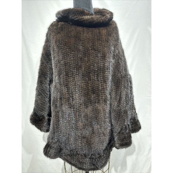 Mahogany knitted mink cape/ poncho closed front + lining w/ pockets(118020)